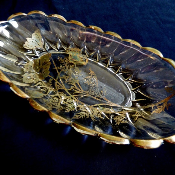 VTG STERLING SILVER CITY ON CLEAR CRYSTAL FLANDERS FLOWERS OVAL BOWL PLATE DISH - Picture 4 of 7